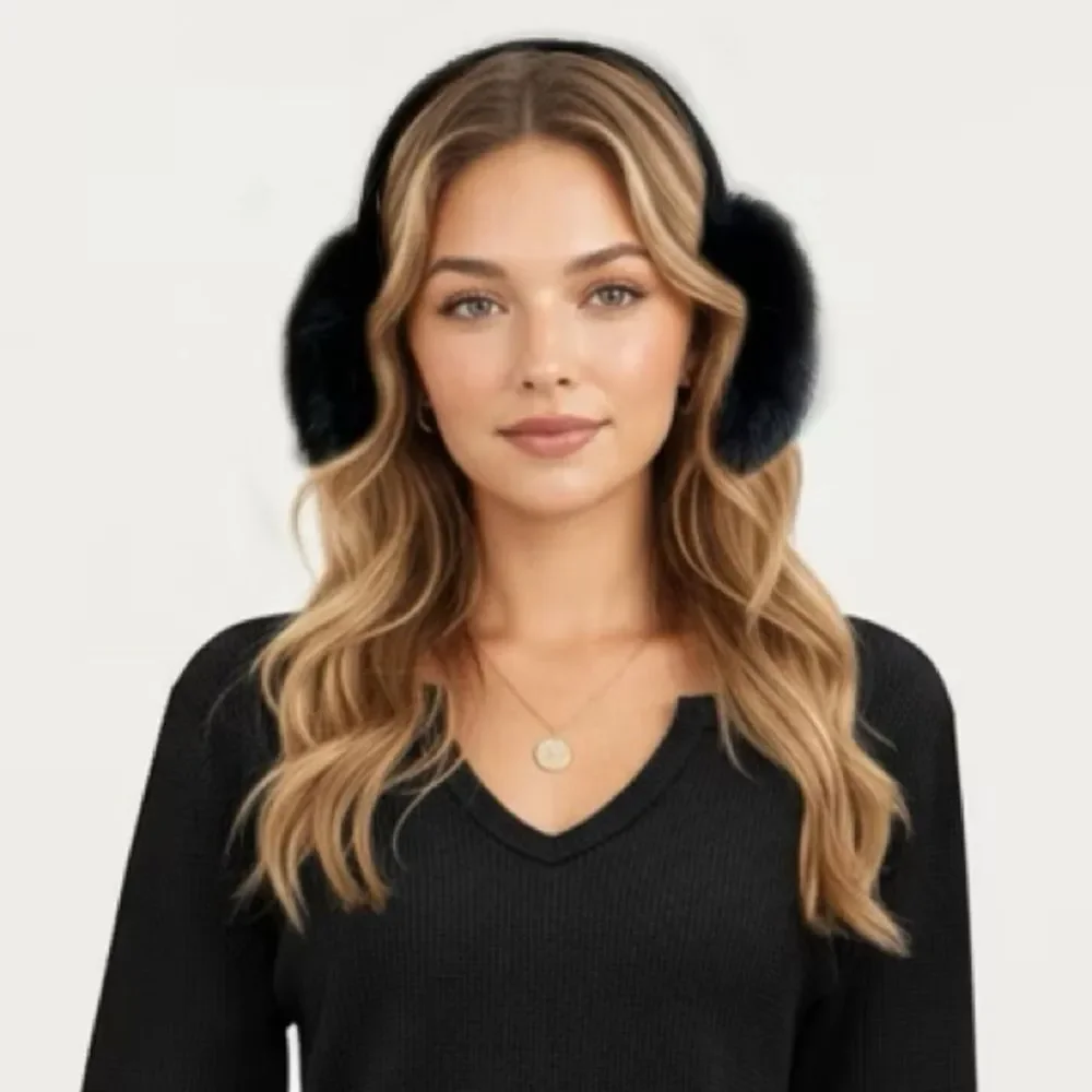 Universal Thread Faux Fur Fuzzy Earmuff Black Faux Leather One Size